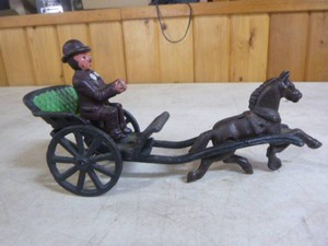 Antique Cast-Iron Horse-Drawn Carriage and Rider