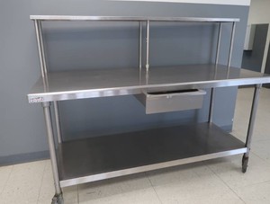 NSF STAINLESS COUNTERSHELF ON CASTER WHEELS