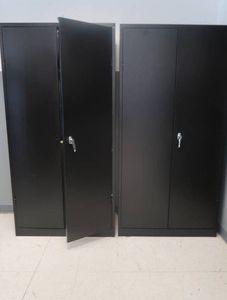 2 TALL BLACK METAL CABINETS