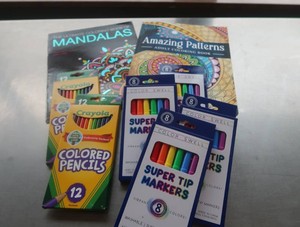 2 BRAND NEW ADULT COLORING BOOKS  SUPPLIES
