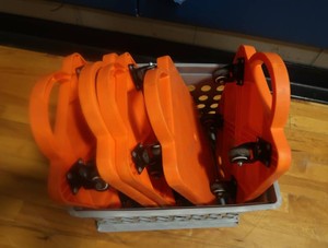 BIN OF 5 ORANGE SCOOTER BOARDS