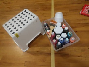 LARGE ASSORTMENT OF PAINT LOT  AND NICE NEW STEPPING STOOL
