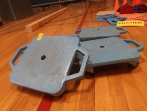 4 BLUE FLOOR SCOOTERS