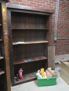 ANTIQUE ENGLISH WALNUT FARM STYLE LIBRARY CABINET