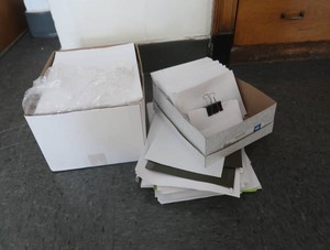BOX OF NEW PAPER AND ASSORTMENT OF SCRATCH PAPER MISC