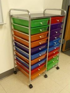 ROLLING STAINLESS CART  PLASTIC TRAYS