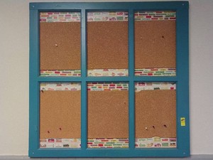 LARGE WOODEN FRAME WITH BULLETIN BOARD