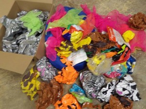 LARGE AMOUNT OF BLOW UP TOYS AND COLORFUL SCARVES