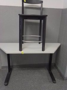 TRAPEZOID DESK WITH WOODEN CHAIR