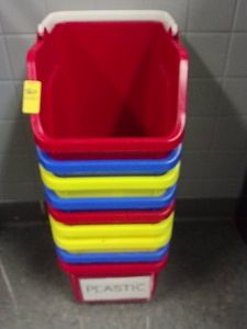 9 PLASTIC COLORED CONTAINERS