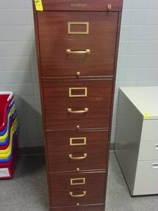 SHAW WALKER METAL FILE CABINET WITH WOOD LOOK FINISH