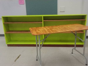 VINTAGE SHELF AND SMALL TABLE