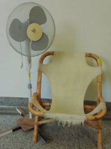 VINTAGE BAMBOO SLING CHAIR AND ELECTRIC WESTPOINTE FAN