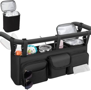 $33 GDNasist Double Stroller Organizer Compatible with Bob Duallie and Baby Jogger City Mini GT2, Double Baby Stroller Accessories with Cooler Bag, Parent Console Double Jogging Stroller Caddy, Black