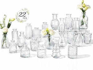 $30 RUCKAE Glass Bud Vases Mini Flower Vase Small Vintage Vases for Centerpiece Table Wedding Decorations Home Decor Party(Transparent 22 Pack)