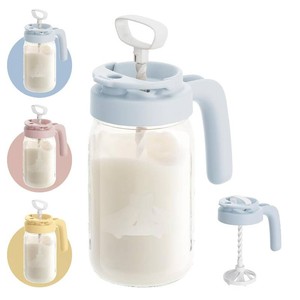 $28 Papablic Breast Milk Pitcher, Glass Formula Mixer with Easy-Blend Handle Lid, Leakproof Breastmilk Fridge Storage Container, Wide Mouth, BPA-Free, Baby Feeding Pitcher, Blue