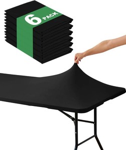 $40 KeyWave Fitted Tablecloth Rectangle Table Cloths - 6 Pack 8 Foot Elastic Stretch Folding Table Top Cover Water-Resistant Reusable for Outdoor Picnic Camping Party Event, Black, 96 L x 30 W