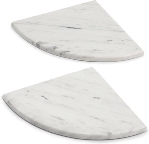 $60 Lovdeco 2 Pcs Carrara Marble Corner Shower Shelf, Polished 9 Round Edge Corner Shelves for Bathroom, Shower, 2 Piece