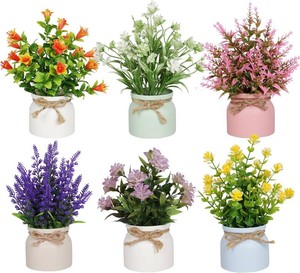 $22 Yoratee 6pcs Artificial Pot Flowers Small Fake Plants Mini Potted Plants for Home Office Tabletop Decoration