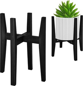 $23 Rnined Plant Stand Indoor, Bamboo Plant Shelf, Adjustable Corner Plants Flower Holders Single Floor Plant Stand, Fits 8 to 12 Inches Pots,(Pot & Plant Not Included)(Black)