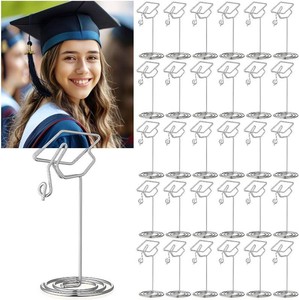 $15 AceOrbit 30 Pcs Grad Cap Graduation Picture Display Photo Table Card Holders Table Number Holders 3.35 Inch Metal Place Number Stands for Centerpieces Decorations Party Wedding Restaurant(Silver)