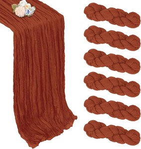 $14 6 Pack Table Runner Terracotta Cheesecloth 10ft Boho Gauze Fabric Cheese Cloth Burnt Orange Table Runner 35 x 120 Inch Rustic Sheer for Holiday Baby Shower Home D cor Party Wedding Decoration