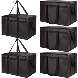 $55 Bodaon 5-Pack Insulated Food Delivery Bag for Hot and Cold Meal, XXX-Large, Grocery Tote Insulation Bag for Catering, Pizza Warmer, Black