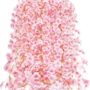 $21 10 Pcs 59 FT Artificial Cherry Blossom Flower Vines Pink Flowers Garland Hanging Silk Flowers Garland for Wedding Party Party Arch Office Decor Sakura Cute Spring Summer Decor, Pink