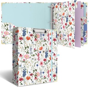 $26 3 Ring Binder 2 Inch Round Ring Binder with 6 Tab Dividers Cute Clipboard with Storage(Wild Flowers)