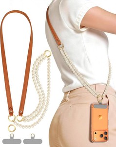 $20 pcgaga Leather Pearl Phone Lanyard for Cellphone Case, Phone Strap Crossbody for Womens Case, Fashion Durable Skin-Friendly