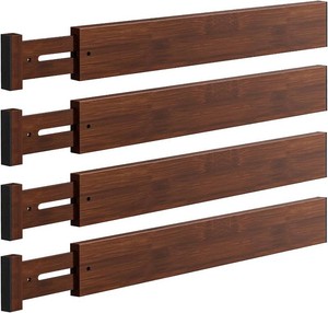 $25 DUCOO 4 PCS Drawer Divider, 17-22 Adjustable Bamboo Drawer Dividers Organizers, 2.3 High Expandable Separators for Kitchen, Clothes, Dressers, Home, Office, Mocha