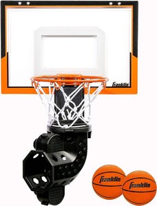$47 Franklin Sports Mini Basketball Hoop with Rebounder and Ball - Over The Door Basketball Hoop With Automatic Ball Rebounder - Indoor Basketball Game For Kids