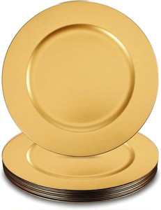 $23 12 Pack Gold Plastic Charger Plates, 13 Round Gold Charger Plates for Wedding, Catering Event, Tabletop Decor