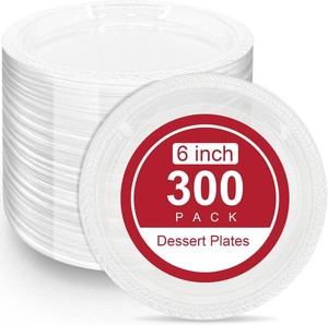 $22 300 Pack Clear Plastic Plates - 6 Inch Dessert Plates Disposable, Durable Disposable Plastic Dinner Plates for Party BBQ, Picnic, Travel,Weddings, New Year and Events.