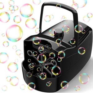 $27 Bubble Machine, Automatic 18000 Per Minute Big Bubbles Blower Maker for Kids Toddlers with 2 Speeds,6 Wands,Operated by Plugin or Batteries for OutdoorIndoor Birthday Parties,Wedding (Black)