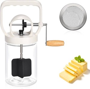 $39 CAROD Traditional Manual Butter Churn Maker, 1.2L Capacity Glass Jar with Sifting Lid, Create Delicious Homemade Butter within 15 Min, Upgraded Design Protect from Injury