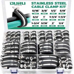 $39 OURU 125PCS Cable Clamp,12 Sizes Stainless Steel Rubber Coated Cushioned Insulated Cable Clamps Assortment Kit-Metal Wire Clamps,Cable Clips,Pipe Clamps
