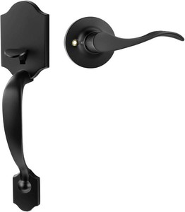 $34 Goldenwarm Black Front Door Handle, Door Handle Exterior, Single Cylinder Front Door Handle Only, Matte Black Front Door Handle No Lock