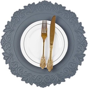 $20 Noctiflorous Round Faux Leather 15 Inch Placemats Set of 6 Waterproof Wipeable Heat Resistant Tablemat for Dining Table Kitchen Non Slip Washable Oilproof Table Place Mat(Graphite Gray, 6)