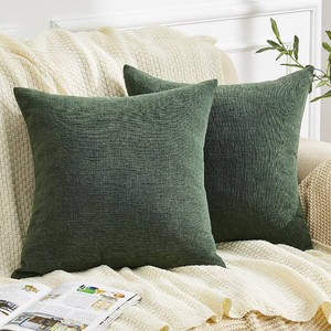 $16 GAWAMAY Decorative Square Throw Pillow Covers 20x20 Inch Set of 2, Super Soft Chenille Pillows Farmhouse Pillowcase for Living Room Bedroom Sofa Couch Cushion Cover Dark Green 50x50cm (No Insert)