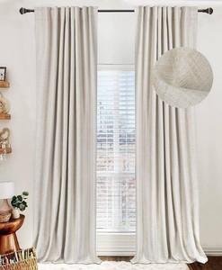 $39 100% Blackout Shield Linen Textured Total Blackout Curtains for Bedroom 84 Inches Long, Back TabRod Pocket Living Room Drapes, Thermal Insulated Blackout Curtains 2 Panels Set, 50 W x 84 L, Cream