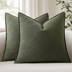 $16 ANRODUO Pack of 2 Decorative Linen Pillow Covers Rifle Green Neutral Farmhouse Boho Soild Cushion Case Soft Accent Pillowcase for Couch Sofa Bedroom Living Room Summer Home Decor 18 x 18 Inch