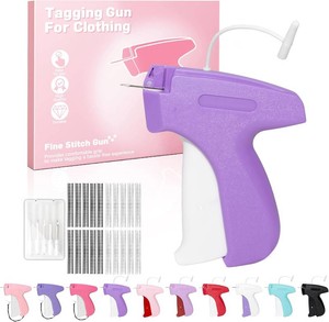 Stitch Tag Gun for Clothes,Mini Stitch Gun No-Sew,Price Tagging Gun,Handheld Hem Gun for Clothing,Fabric Stapler,Quick Sticky Fixer,Temporary Sewing Gun,6 Needle,2000 Fasteners(BlackWhite)-Purple