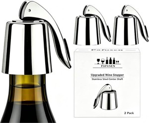 Pafusen Wine Stoppers Set of 2, Stainless Steel Wine Bottle Stopper with Silicone Seal, Reusable Wine Freshness Keep, Wine Saver Wine Bottle Sealer Stopper, Wine Accessories Gift (Polished)