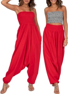 $34 likemary Harem Pants Women Jumpsuit   2-in-1 Strapless Romper Converts into Comfy Boho Balloon Pants with Pockets   One Size