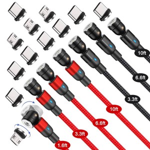 $21 540 Rotation Magnetic Charging Cable (7-Pack, 1.6ft3.3ft3.3ft6.6ft6.6ft10ft10ft) - 3 in 1 Magnetic Phone Charger Compatible with Micro USB, Type C etc