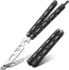 $16 Dispatch Practice Butterfly Knife Trainer Unsharpened Balisong with Stainless Steel Dull Blade, Durable ABS Handle & Lock Latch  EDC Flipping, Martial Arts, Cosplay, Survival Training Tool, Black