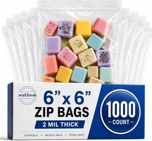 $32 Seal Fresh Sandwich Zip Bags   6x6 Inches (1000 Count), 2 Mil   Clear Plastic Reclosable LDPE Poly Baggies with Resealable Lock Seal Zipper   For Snacks, Cookies, Candies, Treats, Pastries, Party