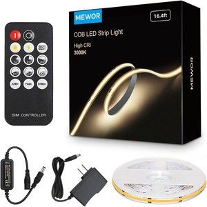 $25 COB LED Strip Light with Remote, 16.4ft, 3000K Dimmable, Warm White LED Lights for Mirror, Under Bed, Stair, Cabinet, TV Backlight, Cuttable LED Light Strip