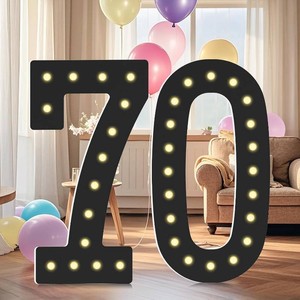 $35 4FT Marquee Light Up Numbers, Black Giant Marquee Number Big Mosaic Number for 70th Birthday Party Decorations Backdrop Anniversary Decor, Pre-Cut Frame